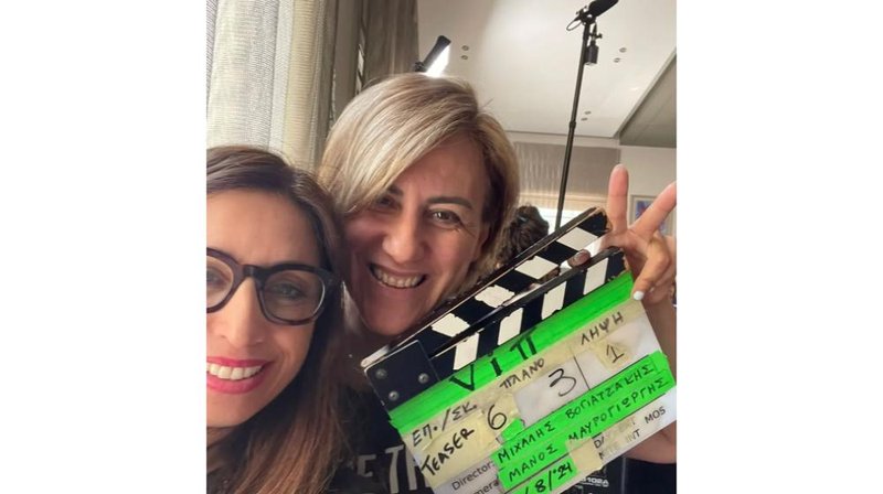 Athena Xenidou and Screenwriter Gogo Fotou on the set if VIP-Kala Geramata